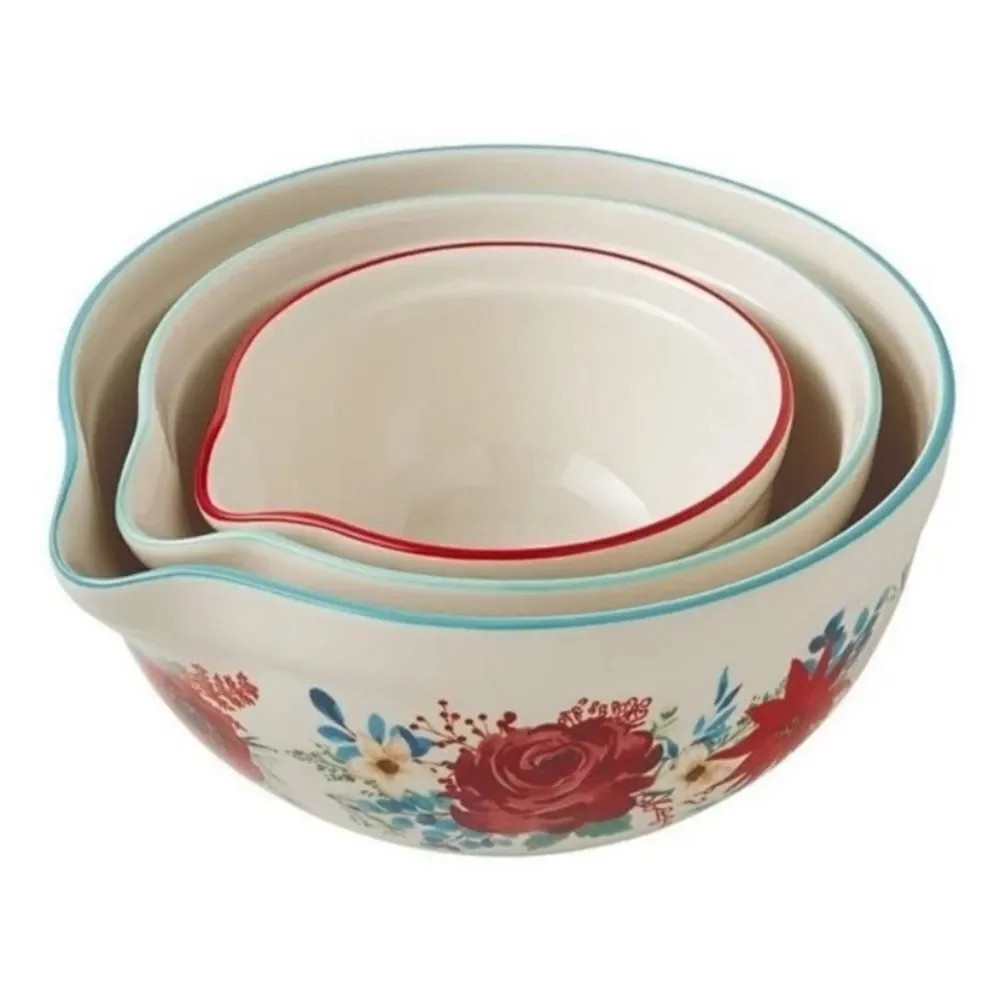 Pioneer Woman Wishful Winter Mixing Bowls With Spout Set New